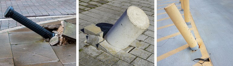 Concrete And Steel Bollards Replacing After Damage